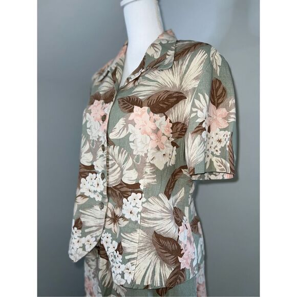 Women’s Linen Floral Button Down Set Hawaiian Tropical Skirt & Top - Picture 11 of 11
